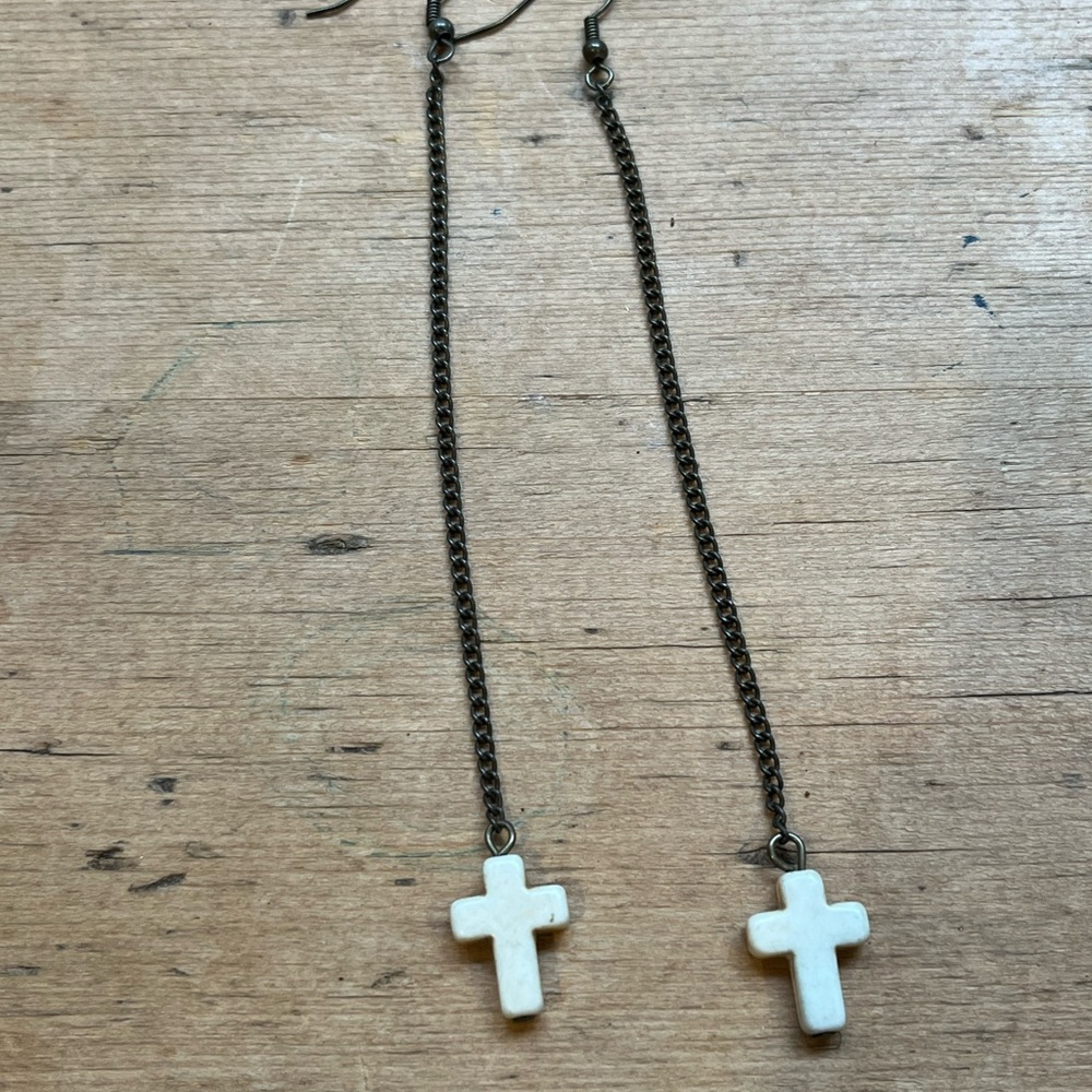 Long Cross Dangle Earrings